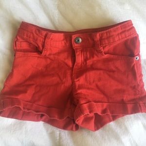 Red jean shorts